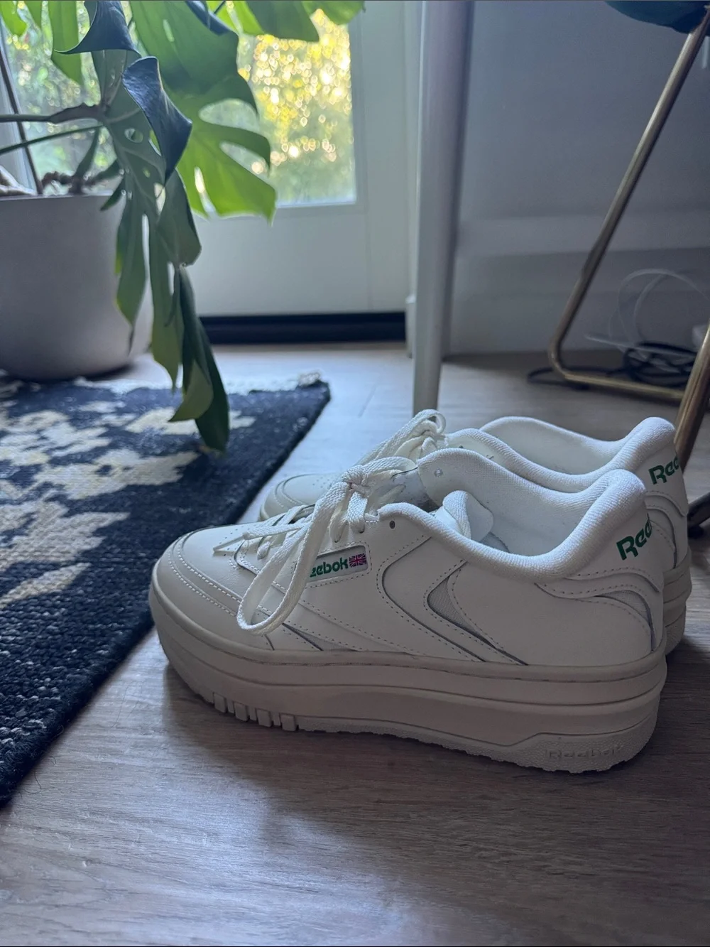 Reebok Women's White Club C Platform Sneakers with Green Logo